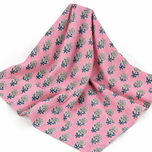 Accessoires de mode pour filles Pinksa, tissu en voile de coton peigné léger imprimé à la main avec des motifs floraux jaunes et bleus - Product Image 2