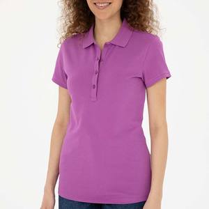 New <b>Women's</b> <b>Polo</b> T-<b>Shirt</b> with Button Up Neck Design Slim Cotton Fabric Solid Color Print Pattern Summer Style Purple <b>Polo</b> <b>Shirt</b> - Product Image 1