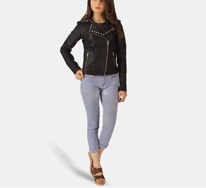 Blouson en peau de mouton pour femme, réversible, style motard, veste d'hiver zippée, coupe-vent et imperméable - Product Image 1