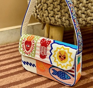 Handmade Luxury Embroidery Beaded Shoulder Bag Button Closure Fold Single Strap Bohemian Style Panelled Design Women Daily Use - Product Image 1