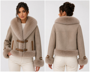 Custom Safari Style Woolen Jacket <b>With</b> Fur Collar And Cuffs <b>Belt</b> Closure Winter Outerwear Unisex Short <b>Coat</b> Thick Faux Fur - Product Image 6