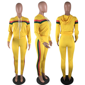 Conjunto Deportivo de Mujer, Amarillo, con Capucha, Diseño 2 en 1, Antiestático, de Forro Polar, Corte Regular, Pantalones Casuales con Bolsillos Laterales, para Otoño - Product Image 4