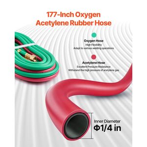 Kit de soplete de oxígeno y acetileno de 12 piezas, juego de herramientas de soldadura de oxígeno y acetileno de 177 pulgadas con manguera doble de 1 pulgada para soldadura y corte de gas de alta presión - Product Image 4