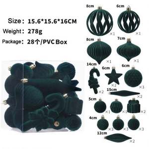 Nouvelle Arrivée Design Luxe Pack de 28 Boules de Noël Floquées en Velours pour Décoration - Product Image 6