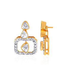 Luxury Women's 14K Gold Plated Diamond Earrings With Triangle Cut Lab-grown Diamonds <b>Square</b> <b>Frame</b> Party Jewelry - Product Image 3
