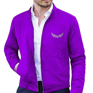 <b>Men's</b> Black <b>Jacket</b> Stand Collar Zipper Front Embroidery Logo <b>Smart</b> Casual Autumn Wear Regular Fit - Product Image 6