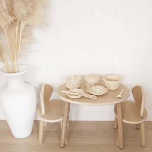 Jouets de cuisine en bois sélectionnés pour enfants, pour jeux de rôle, faits à la main, en rotin naturel, avec casseroles et poêles. - Product Image 3