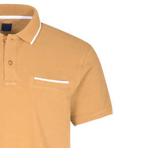 Polo de Algodón Piqué Amarillo Mostaza para Hombre, Manga Corta, Corte Regular, Ribete en Contraste, Estilo Casual - Product Image 2
