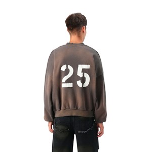 Sudadera de punto para hombre, estilo casual, lavado ácido, cuello redondo, estampada, de ajuste holgado, tejido grueso, para invierno, venta al por mayor - Product Image 5