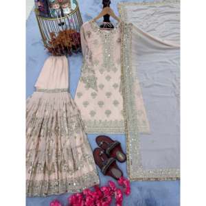 ชุดของดีไซน์เนอร์สำหรับผู้หญิงชุดเสื้อผ้า georgette เทียมบนพลาซโซ & dupatta สำหรับใส่ไปงานปาร์ตี้ - Product Image 4