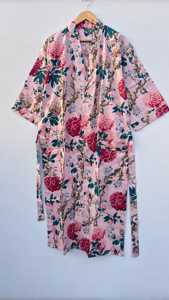 Women's Bohemian Style Cotton <b>Bath</b> Robe Floral Printed Handmade <b>Light</b> Weight Kimono Casual Style Knee Length for Summer - Product Image 4
