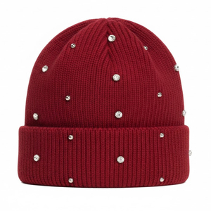 Bonnets d'hiver personnalisés de haute qualité avec logo en strass, faible MOQ, style strass, bonnets en laine. - Product Image 2