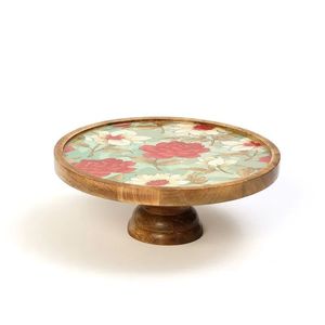 Support à gâteau rond en bois fait main avec travail en époxy floral, artisanat écologique pour la présentation de gâteaux et de cupcakes - Product Image 1