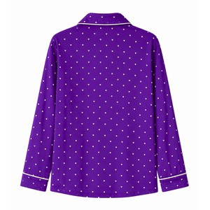 Conjunto de pijama con estampado de corazones morados para mujer de NCNW, con botones en la parte delantera, manga larga, cuello con muescas, ribetes en contraste suaves, pijamas para estar en casa - Product Image 3