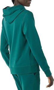 <b>Women's</b> Emerald Green Hooded Sweatshirt Regular Fit Full Sleeve Solid Color Cotton Knitted Breathable Autumn Pullover - Product Image 4