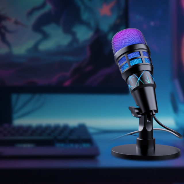 RGB USB Condenser Mic, Unidirectional Pickup, Plug & Play, Gaming, Live Stream, Podcast, Recording, Online Meeting
