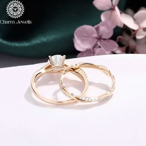 Bague de fiançailles en moissanite Charm Jewells, plaquée or 18 carats, sertie à griffes, plaquée or rose, style romantique pour femme, certifiée IGI, 3g - Product Image 5