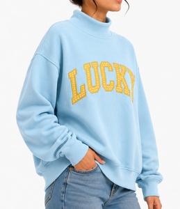 เสื้อสเวตเชิ้ตคอเต่าทรงโอเวอร์ไซส์ Lucky Heavyweight ตกแต่งลายตารางกิ๊งแฮมพร้อมปักตัวอักษรแบบกำหนดเองสำหรับทุกเพศ - Product Image 2