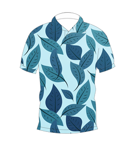 Polo con Estampado de Hojas en Tono Azul, Sublimado, Patrón Completo, Transpirable, Manga Corta, Estilo Golf, Casual - Product Image 1