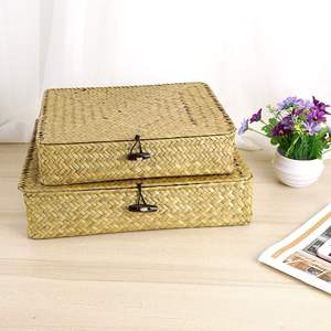 Ensemble de 2 paniers de rangement tressés en jonc de mer rustique, écologiques et de haute qualité, avec couvercle, collection Printemps, couleur personnalisable, multi-usages - Product Image 3