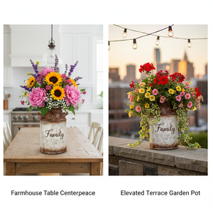 Vase en métal galvanisé Headway avec motifs, style antique rétro, pot de fleurs rustique vintage, porte-fleurs rustique, décoration ferme - Product Image 3