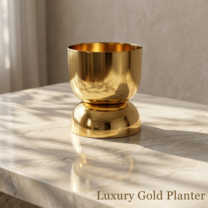 Pot de fleurs moderne en laiton finition or |   Jardinière de sol durable, écologique et légère pour la décoration de jardin et de maison - Vente en gros - Product Image 2