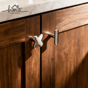 Handcrafted Solid Brass Modern Cross Cabinet <b>Knob</b> Satin Finish Contemporary <b>Drawer</b> Pull Wardrobe Door Cupboard Furniture Handle - Product Image 1