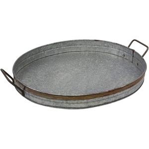 Plateau galvanisé de forme ovale de qualité de luxe plateau galvanisé au design attrayant avec poignées en métal plateau de vaisselle de table - Product Image 1