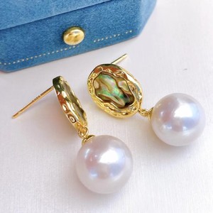 Pendientes Largos de Perlas de Agua Dulce Barrocas Populares, Coloridos, Perlas de Agua Dulce de 10-11 mm y Pendientes de Concha de Abulón, Accesorio de Moda - Product Image 4