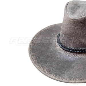 Genuine Leather <b>Western</b> <b>Hat</b> Wide Brim Distressed Gray Cowboy <b>Hat</b> Round Cord Band Adjustable Fit Outdoor Travel <b>Hats</b> - Product Image 4