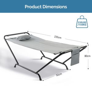 Amaca da Esterno Resistente Autoportante 550 libbre con Cuscino Morbido e Borsa Portaoggetti Grigia - Product Image 2