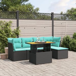 Set di divani da giardino in polyrattan nero da 6 pezzi con cuscini, mobili da esterno - Product Image 1