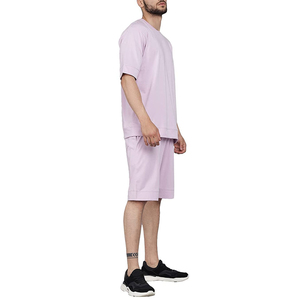 Ensemble T-shirt décontracté rose clair et short bermuda pour homme, en coton tricoté respirant, coupe confortable, pour usage quotidien 2026 - Product Image 3