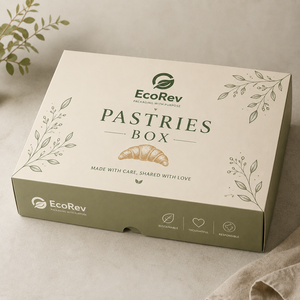EcoRev Ivory Board Self Erecting <b>Box</b> With Handle Gold Foil Design For Pastries Croissant Packaging Rectangle Paperboard <b>Box</b> - Product Image 5