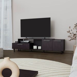 Wengue Open Storage Entertainment Center with 2 <b>Side</b> Cabinets for Living Room - Product Image 1