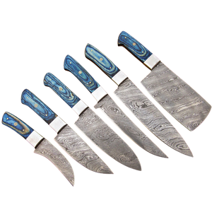 Juego de 6 Cuchillos de Chef de Acero de Damasco Hechos a Mano con Mangos de Madera Azul, Profesionales para Cocina, Cortar y Picar - Product Image 2