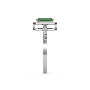Elegante Anillo de Piedra Verde Corte Esmeralda con Halo de Moissanita Brillante, Plata 925 Chapada en Oro, Joyería de Lujo para Boda o Compromiso - Product Image 4