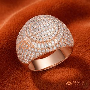 14K Rose Gold Plated Iced Out Dome <b>Ring</b> for Men VVS Moissanite Baguette Diamond Cluster <b>Statement</b> <b>Ring</b> Hip Hop Gold Jewellery - Product Image 1