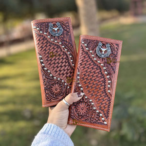 Cartera larga para hombre, tallado a mano, estilo occidental, cuero, gran oferta, moda elegante, Color turquesa, soporte para efectivo, regalo para él - Product Image 1