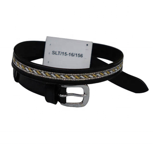 Cinturón de montar a caballo de cuero genuino de diseñador italiano con cristal elegante y latón plateado para hebilla. - Product Image 1