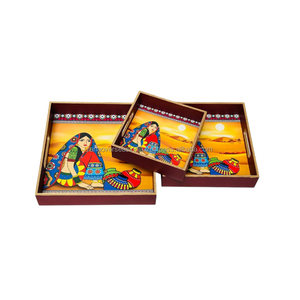 ถาดเสิร์ฟไม้พิมพ์ลายเคลือบศิลปะเหมาะสำหรับขนมอาหารเช้ากาแฟมีให้เลือกหลายดีไซน์และขนาด - Product Image 4