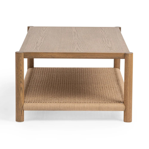 Minimalist Solid Wood Coffee <b>Table</b> With Woven <b>Shelf</b> Living Room Furniture - Product Image 4