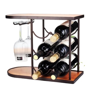 ROYAL HOME COLLECTION Modern Fine Quality Metal Wood Countertop Wine <b>Rack</b> Glass Holder 6 Bottle Wine Storage Display Stand Home - Product Image 1