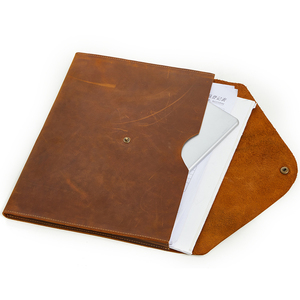 Bolsa de documentos vintage de cuero genuino, organizador estilo sobre con cierre de botón, color marrón, duradera, para certificados. - Product Image 3