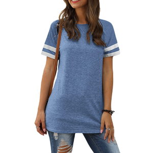 Camisetas de Manga Corta para Mujer con Logotipo Personalizado al por Mayor, Tops de Cuello Redondo de Verano, Corte Regular, Camiseta Casual a Rayas, Linda Camiseta para Mujer - Product Image 1