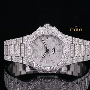 Montre de luxe entièrement sertie de moissanite pour homme, montre personnalisée en acier inoxydable pavée de diamants avec affichage de la date, montre-bracelet Hip Hop - Product Image 1