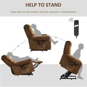 Brown Velvet Power Lift Recliner Chair with Vibration Massage & Remote Control Premium Comfortable Recliners - Product Image 2