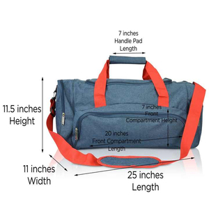 Sac de sport en toile 600D bleu Huzu Enterprises HE-SB-1102, 50-70L, bandoulière rouge, plusieurs poches pour la salle de sport, le fitness et les voyages - Product Image 6
