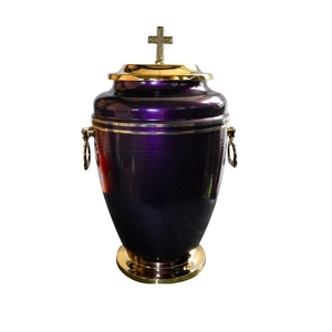 Urne funéraire en métal noir mat personnalisée pour cendres d'adultes, grande urne funéraire avec couvercle en croix argentée et poignées latérales - Product Image 6
