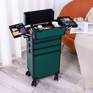 4-in-1 Dark Green Draw Bar Style Interchangeable Aluminum Rolling Makeup Case - Product Image 2